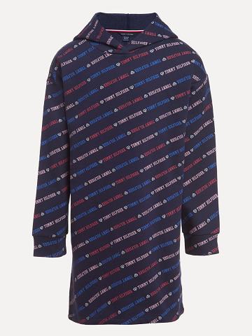 Lány Tommy Hilfiger Big Logo Print Sweatshirt Dresses Kék | HU 1726BEX